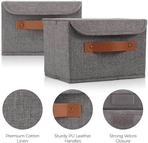 Decorative Linen Storage Boxes with Lids - Spacious Set of 2 Organizer Bins - Image 5