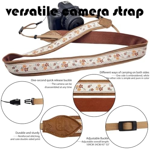 Leather Camera Strap, Quick Release Camera Neck Strap for All Cameras, Retro Jacquard Camera Straps for Photographers - Image 5