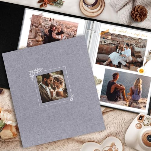 Lanpn Scrapbook Photo Album 8.5x11, Linen Window Design Cover Top Load 3 Ring Folder Binder Photobook Photo Book 8.5 x 11 inch with 30 Plastic Sleeves 60 Pages Grey - Image 5