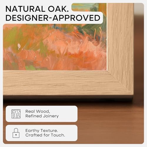 Homeforia A4 Natural Oak Picture Frame, High-End Wood, A5 Mat, Glass - Image 3