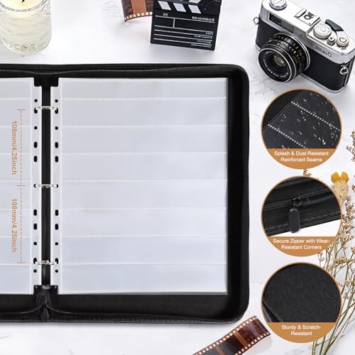 35mm Film Negative Storage Binder Box Kit - 30 Pcs Clear Sleeves, 135 Film Negative Holder for 3 Ring Binder, Acid-Free Protector, Storage Sheets for Film Travel Organization, Holds 1260 Frames, Black - Image 3