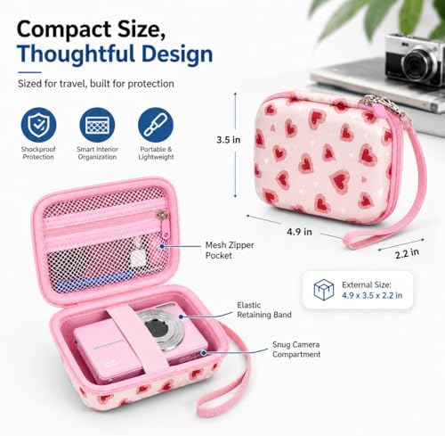 Digital Camera Case for KODAK PIXPRO FZ55/FZ45, for CAMKORY, for Canon PowerShot ELPH 180/190/360,for Sony DSCW800/W830, Hard EVA Compact Camera Bag with Mesh Pocket,Wrist Strap,Case Only(Light Pink) - Image 4
