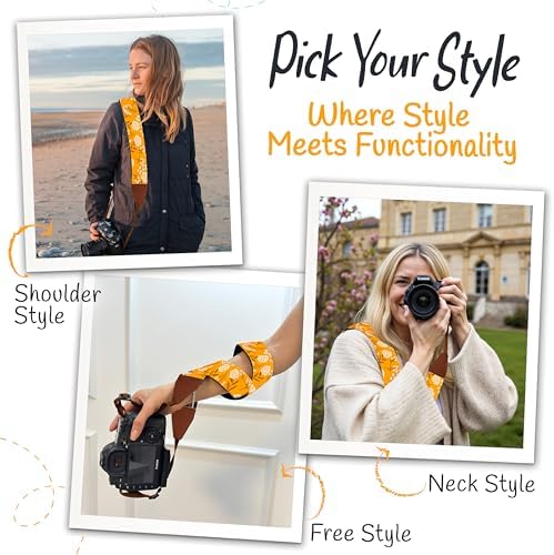 Art Tribute Camera Strap - Shoulder, Crossbody & Neck Camera Strap for Photographers, Fits All Cameras, Canon Nikon Sony Fujifilm, Padded Strap W/Quick Release, Embroidered Cotton & Leather Ends - Image 6
