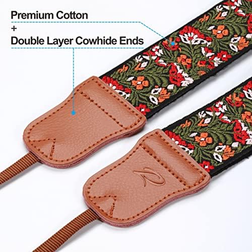 Padwa Lifestyle Green Flower Camera Strap for All DSLR Cameras,Double Layer Cowhide Ends,2" Wide Pure Cotton Embroidered Woven Camera Straps,Adjustable Neck & Shoulder Strap,Gift for Photographers - Image 3