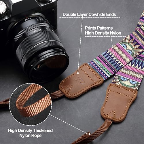 Padwa Lifestyle Camera Strap - 1.5" Soft Nylon Print Crazy Horse Cowhide Head Camera Straps for Photographers and All Cameras,Cute Adjustable Vintage Woven Strap for Adults & Kids(Bohemian Rhythm) - Image 3