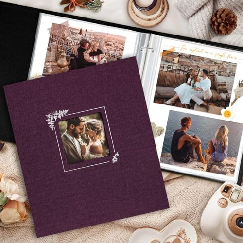 Lanpn Scrapbook Photo Album 8.5x11, Linen Window Design Cover Top Load 3 Ring Folder Binder Photobook Photo Book 8.5 x 11 inch with 30 Plastic Sleeves 60 Pages Purple - Image 5