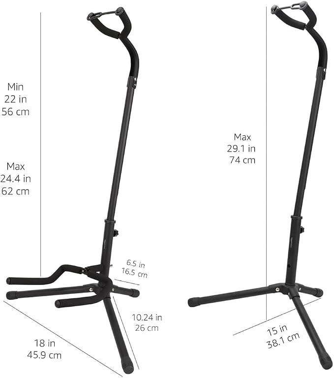 Amazon Basics Height Adjustable Foldable Guitar Stand with Secure Support, Padded Non-Slip Floor-Stand for Acoustic, Electric, Bass and Banjos, Portable Display-Stand, Black (Pack of 10) - Image 6