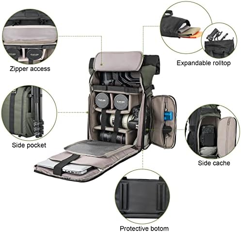Besnfoto Camera Backpack for Photographer DSLR SLR Waterproof Camera Bag with Laptop Compartment Tripod Holder Roll Top Photographer Case for Hiking Traveling - Image 4