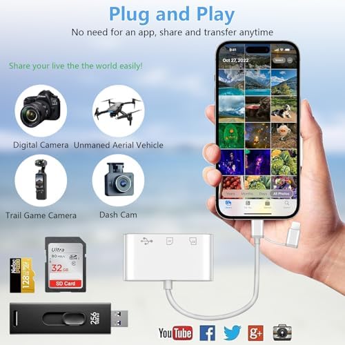 SD Card Reader for iPhone iPad Mac, Lightning & USB-C Dual Interface Memory Card Reader with SD/Micro SD/USB-A 3 Slots, Digital Camera Adapter to iPhone, Plug & Play - Image 6