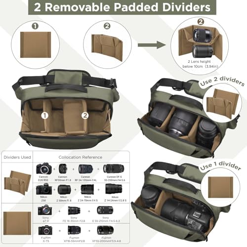 TAAOKA Camera Sling Bag,Travel Waterproof Camera Case with Tripod Holder,Lightweight DSLR/SLR/Mirrorless Small Camera Bags Crossbody for photographers (Dark Green) - Image 2