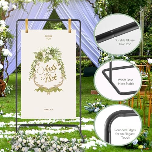 Welcome Sign Holder Black Wedding Easel Stand with 4 Leather Straps - Image 3