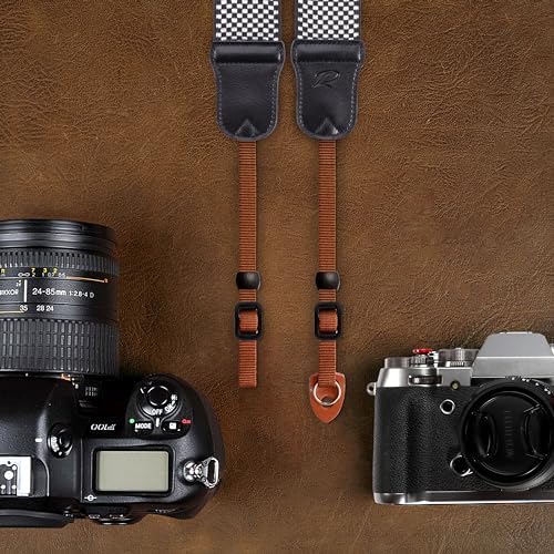 Padwa Lifestyle Black and White Fine Plaid Camera Strap - 2" Wide Cowhide Head Cotton Strap,Vintage Check Weave Neck Shoulder & Crossbody Camera Straps for Photographers Gift and All DSLR Cameras - Image 6