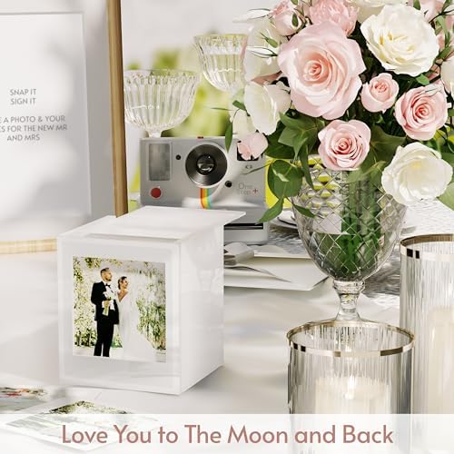 WINKINE Acrylic Polaroid Photo Frame & Film Storage Box for Polaroid i-Type/600/SX-70 Films, Instax Frame 4.2’’x3.5’’ with Sliding Lid, Wedding Guest Book Alternative, White, 2 Pack - Image 3