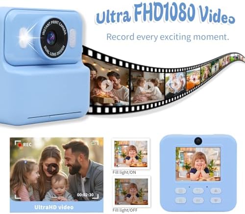 Kids Instant Print Camera,32GB Card, Dual Lens 1080P HD Video Camera for Boys Girls, Thermal Print Toy Camera, 16X Zoom, 2.4" IPS Screen, Puzzle Games, Christmas Birthday Gift for Kids 3-12(Blue) - Image 4