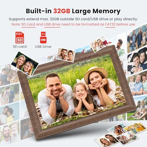 Uhale 10.1 Inch Digital Picture Frame 32GB Momery Wooden WiFi Electronic Photo Frame IPS HD Touch Screen Display Share Photos/Videos Instantly Anywhere Gifts for Mom Dad Grandparents - Image 3