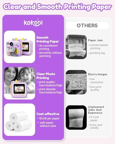 KOKODI Kids Camera Instant Print, Toddler Cameras Christmas Birthday Gifts for Girls Age 3-12, Digital Video Instant Printable Camera for Kids,Toys for Ages 5-7 Girls (Purple) - Image 4