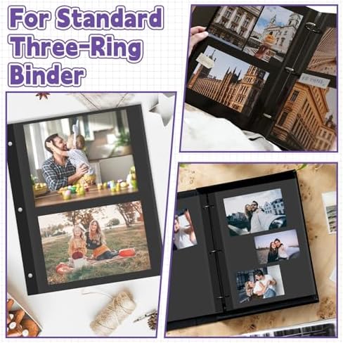 VOKOY 60 Sheets/120 Pages Photo Album Pages for 3 Ring Binder, Black Self Adhesive Scrapbooking Album Refill Pages Replacement Photo Album Sheets for 2x3 4x6 5x7 8x10 Photo or Cards, 11 x 9 Inch - Image 6