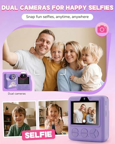 Kids Camera Instant Print with Carrying Case, Digital Selfie Camera with 6 Rolls Print Paper, 5 Monochrome Colors, 32GB SD Card, Portable Toddler Camera for Girls 3-12, Christmas Birthday Gift - Image 5