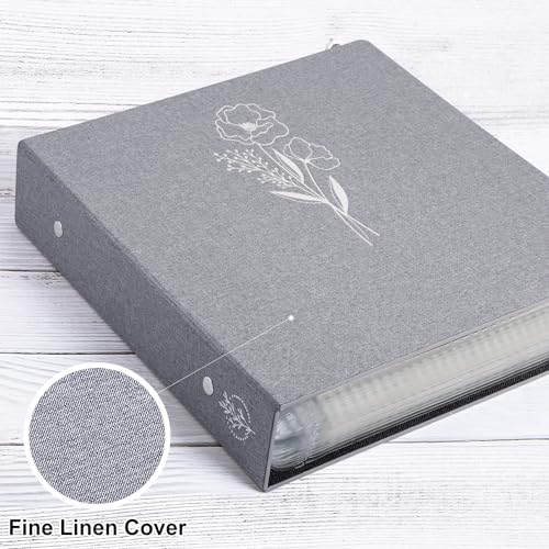 Lanpn 10x10 inch Scrapbook Photo Album, Linen Cover Archival Acid Free Top Load 3 Ring Folder Binder Photo Book 10 x 10 with 30 Plastic Sleeves 60 Pages (Grey) - Image 3
