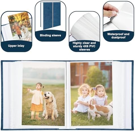 Photo Album 4x6 100 Pockets, Linen Cover Top Loader Vertical, Slip-in Picture Blue Pockets Albums for Wedding, Family, Anniversary, Baby, Vacation - Image 5
