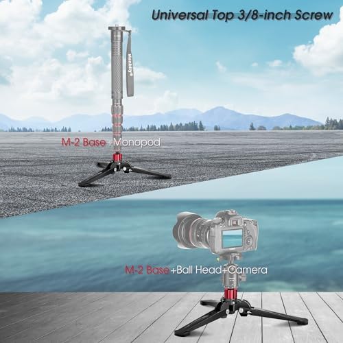 Manbily Mini Tripod Base for Monopods, 3/8" Screw Desktop Tripod with Three Feet, Monopod Stand Support, Travel for Ball Head/Fluid Head DSLR Camera Camcorder, Tilt 20° & Rotate 360° (Red) - Image 7