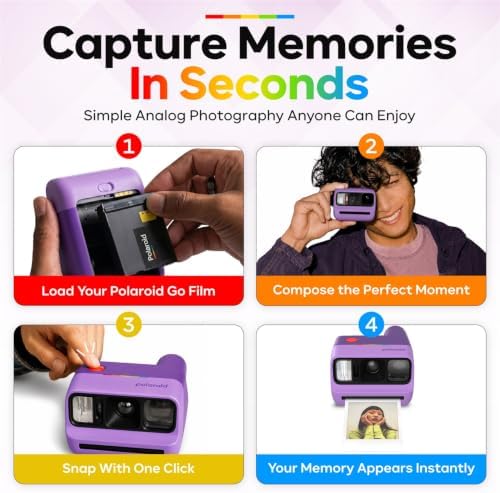 Polaroid Go Generation 3 Instant Film Camera Bundle with Go Color Film 16 Exposures, Protective Hard Case, Wrist Strap, & Accs. for Instant Photography (Purple) - Image 3