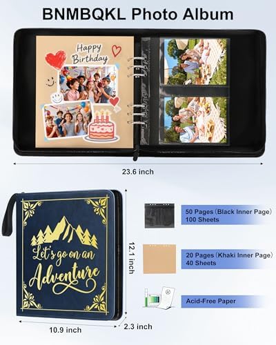 Adventure Leather Photo Album 4x6 200 Photos, DIY Scrapbook with 50 Sheets and 20 Blank Kraft Sheets, Travel Souvenir Diary Photo Book for Family Wedding Baby and Holiday Pictures - Image 2