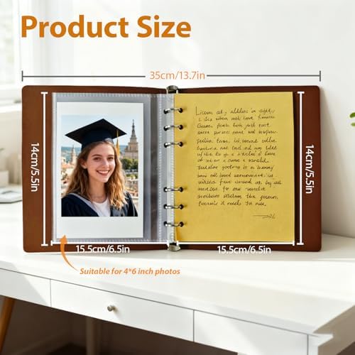 Photo Album 4x6, Leather Scrapbook Album with 50 Photos and 20 Writing Paper, DIY 6 Ring Binder Photo Album for Wedding Kids Birthday Family Travel (Pink) - Image 3