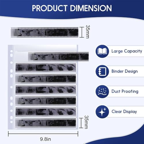 50 Pack 7x6 Negative Sleeves for 35mm Film - Acid-Free Negative Pages, Archival Storage Sheets for 35mm/135 Film Collect & Organization - Holds 2100 Frames - Image 2