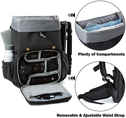BAGSMART Camera Backpack, Large DSLR/SLR Waterproof Photography Bag Fit up to 15" Laptop with Tripod Holder, Waist Belt and Rain Cover, Black - Image 2