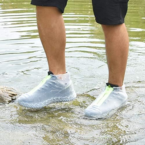 Shiwely Silicone Waterproof Shoe Covers, Upgrade Reusable Overshoes with Zipper, Resistant Rain Boots Non-Slip Washable Protection for Women, Men (M (Women 5-7, Men 5-6), White) - Image 2