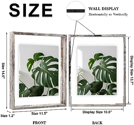 Egofine Distressed White 11x14 Floating Frames Set of 2, Double Plexiglass Picture Frame, Made of Solid Wood Display Any Size Photo up to 11x14, Wall Mount or Tabletop - Image 2