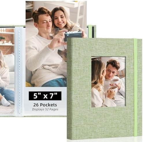 5x7 Photo Album Holds 52 Photos with Front Window Grass Green by Remowith