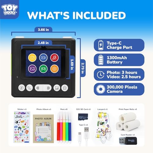 TOY Life Kids Instant Print Camera, 1080P, Ages 3-12, Black - Image 3