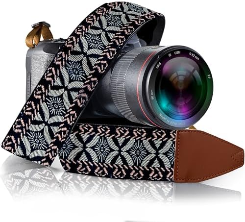 Art Tribute Camera Strap - Shoulder, Crossbody & Neck Camera Strap for Photographers, Fits All Cameras, Canon Nikon Sony Fujifilm, Padded Strap W/Quick Release, Embroidered Cotton & Leather Ends by ArtTribute
