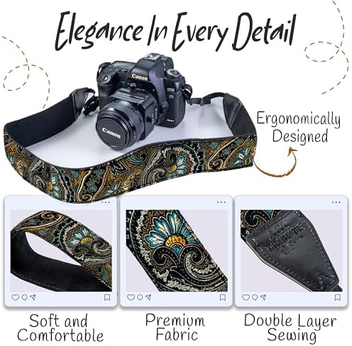 Art Tribute Camera Strap - Shoulder, Crossbody & Neck Camera Strap for Photographers, Fits All Cameras, Canon Nikon Sony Fujifilm, Padded Strap W/Quick Release, Embroidered Cotton & Leather Ends - Image 3