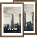 24x36 Poster Frame Set of 2, 24 x 36 Wood Picture Frames with Mat for 20x30, Wooden Photo Frame with Tempered Glass Cover for Wall Mounting Display, Rustic Brown by CCDCC