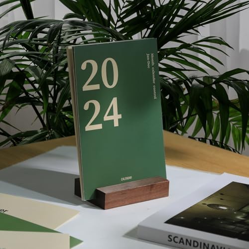 UNIQOOO 3.5" Walnut Wood Stand for Monthly Desk Calendar, Wooden Block Base, Cardstock Holder, For Office Home Retail Reception Decor, Photo Display, 2 Pack - Image 2
