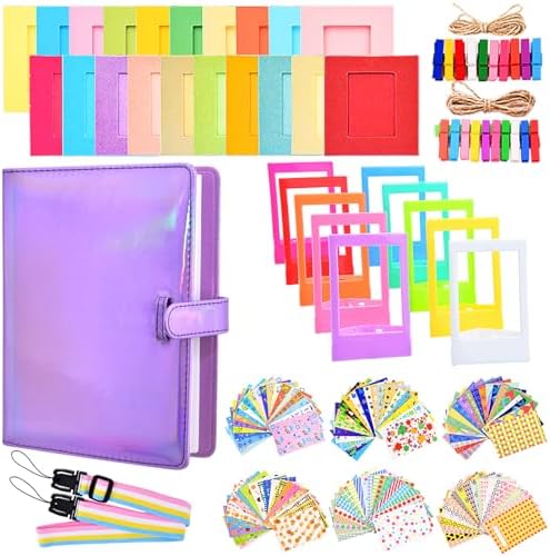 Sunmns Accessories Bundle Kit Compatible with Fujifilm Instax Mini 13 12 11 9 8 90 70 Instant Camera, Include Album, Film Stickers, Photo Frames, Hanging Frame, Strap (Bright Purple) by Sunmns