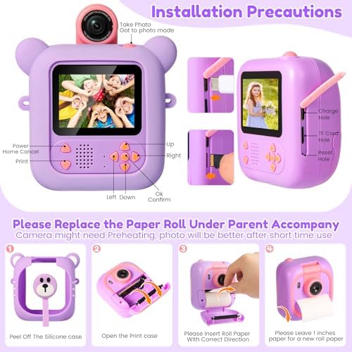 ARNSSIEN Kids Instant Print Camera for Toddlers 1080P 2.4in+180° Flip Lens - Image 6