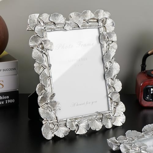 Cuspin 5x7 Silver Picture Frame Vintage Ornate Leaf Textured Photo Frame - Image 2