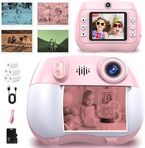 Kids Camera Instant Print 1080P Front Rear Dual Selfie - Toddler Cameras with Digital Video Games,32GB & 5-Colored Print Paper/ 250 Photos,Easy to Use & Great Toys Gifts for Boys Girls, Ages 3-12 by Unknown
