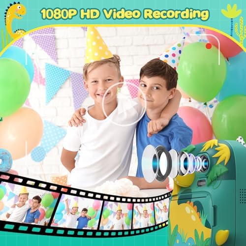 Kids Instant Print Camera, 1080P HD Video & 2.4" Screen Toy Camera | Includes 32GB Card & Print Paper, Inkless Print, 16X Zoom, Christmas Birthday Dinosaur Gifts for Boys Girls Age 3-12 - Image 4