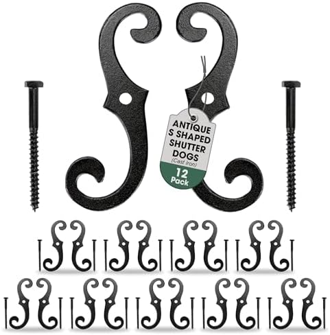 Renovators Supply Manufacturing Decorative S Style Window Shutter Dogs, Cast Iron, Rust Resistant Powder Coated, Includes Mounting Screws, 6.5 Inches, Pack of 12 Pairs by RenovatorsSupplyManufacturing