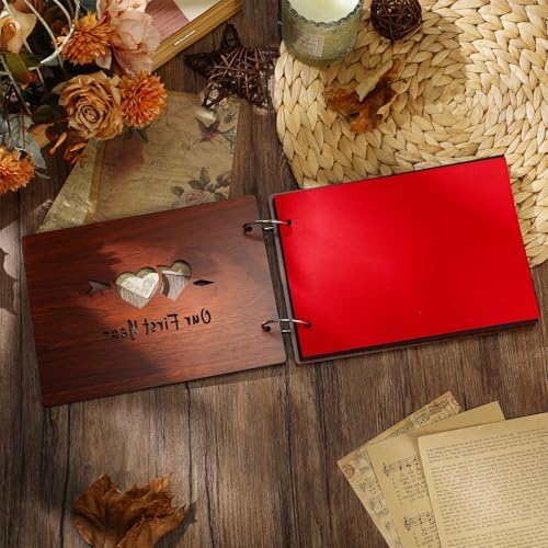 Cinnvoice Our First Year Scrapbook, 1-Year Down Photo Album for Couples Handmade DIY Memory Notebook Family Photo Album for Couples Husband Wife Memory Book(Our First Year-red) - Image 4
