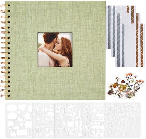 Vienrose 8x8 Inch Scrapbook DIY Small Hardcover Kraft White Pages Scrapbook Photo Album Linen Cover Scrap Book Photo Albums Scrapbooking Supplies Kit for Couple Family Wedding Travel by Vienrose