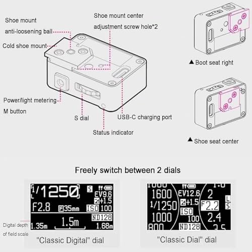 Film Camera Exposure Meter, Photography Light Meter with 0.96in OLED Screen & Cold Shoe Mount, 30° Average Metering, ISO/Aperture/Shutter Speed Adjustable, for Vintage Cameras - Image 4