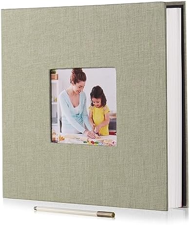 Large Photo Album Self Adhesive with Picture Display Window, DIY Scrapbook Album for 4x6 8x10 Pictures, 40 Pages Linen Cover Memory Book with Scraper and Metallic Pen(Grass Green) by HoneyTolly