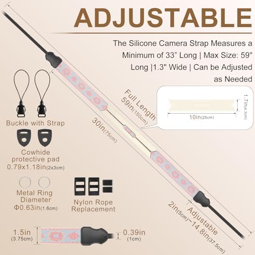 FIEIL Neck Strap Silicone Camera Straps - Padded Camera Strap, 1.5" Wide Adjustable Nylon Shoulder Strap - Compatible with Canon, Nikon, Sony, and More DSLR and Mirrorless Cameras (Blue Pink) - Image 4