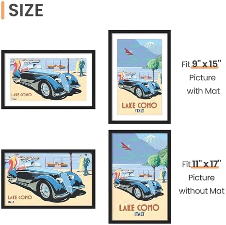 upsimples 11x17 Picture Frame Set of 10, Display Pictures 9x15 with Mat or 11x17 Without, Multi Photo Frames Collage for Wall Display, Black - Image 4